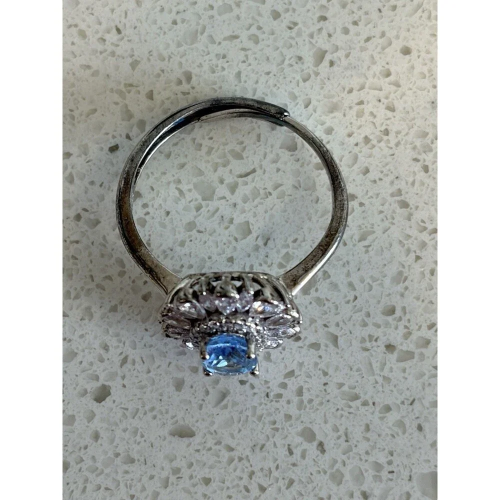 Oval Aquamarine Flower Ring Women's Ring 925 Sterling Silver Size 7A